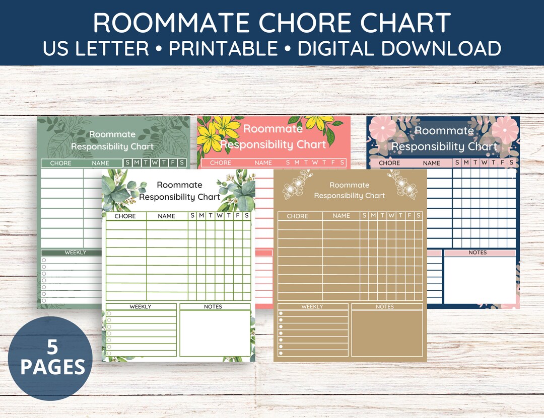 Roommate Chore Chart Printable Chart for Roommates Instant - Etsy New Zealand