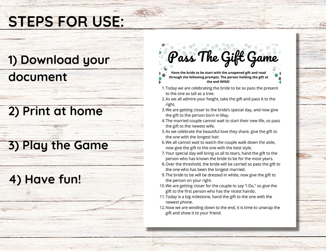 Pass the Gift Bridal Shower Game Bridal Shower Activity Etsy