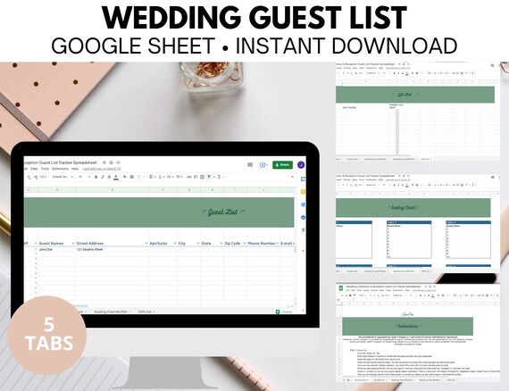 Wedding Guest List Planner Spreadsheet Seating Chart RSVP | Etsy