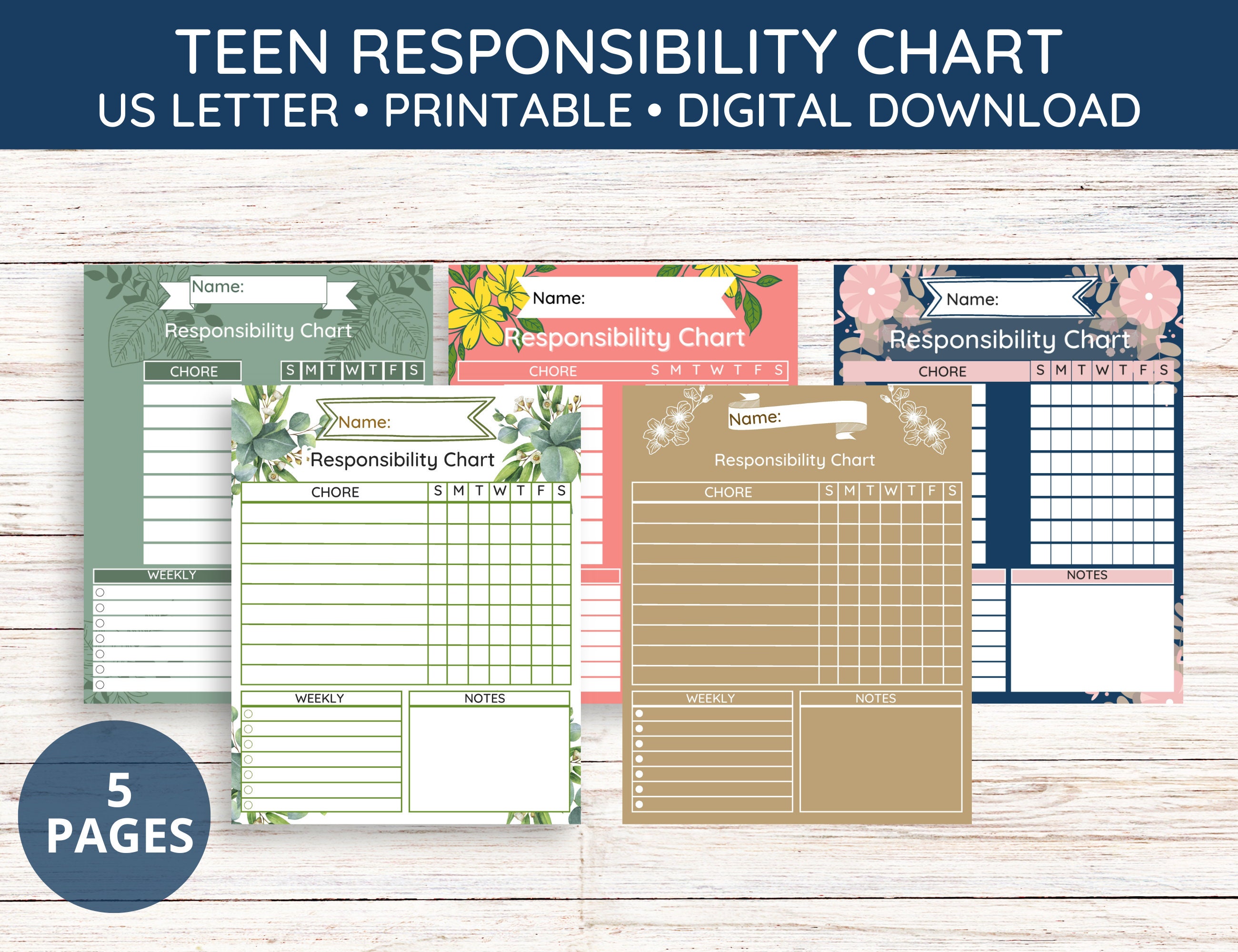 Teen Responsibility Checklist Printable Chore Chart for - Etsy
