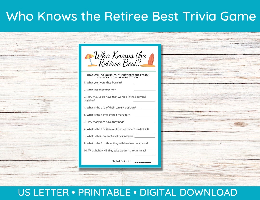 Retirement Party Trivia Game Who Knows the Retiree Printable Etsy