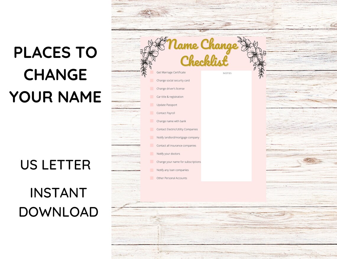 Name Change After Marriage Checklist Last Name Change Newly Etsy