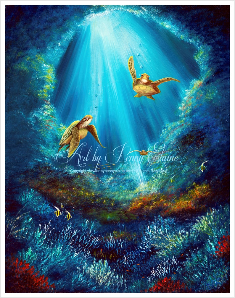 Sea Turtle Art Print Under the Sea Wall Art Limited Edition Etsy