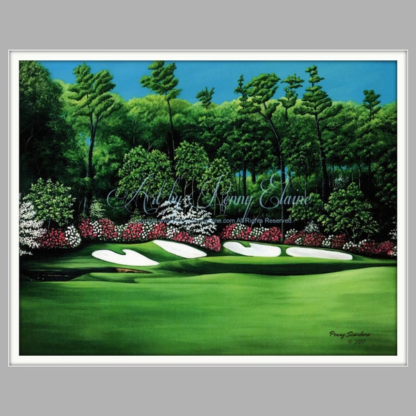 11x14 Art Print Signed Limited Edition 13th Hole at Augusta National Masters Tournament Golf Art Gifts for Men Art by Penny Elaine