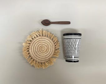 moroccan mug coaster and spoon set / cup / pottery / marrakech pottery / serveware