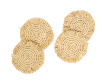 Raffia fringe coasters / set of 4 Unique handmade coasters in morocco / natural fiber/ beach decor / natural material