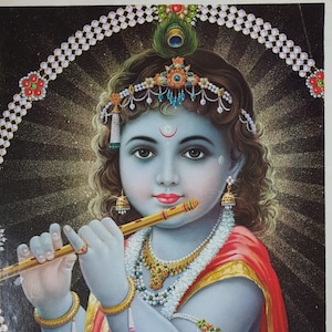 Hindu vintage print of Bal krishna - Baby Krishna By Jain Pictures
