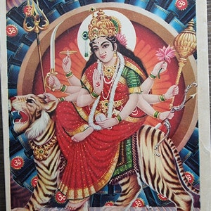 Hindu Goddess Amba Maa vintage print by Jain Pictures 6.5in x 9.5in