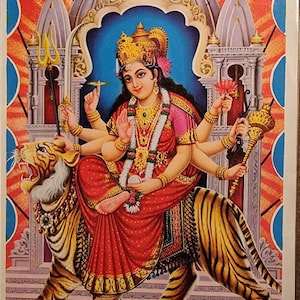 Hindu Vintage Print of Hindu Goddess Durga Maa / Mataji by Jain Publishers 10&#39; x 14&#39;