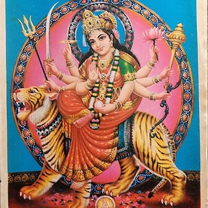 Hindu Goddess Amba Maa vintage print by Jain Publishers 6.5in x 9.5in