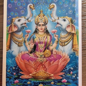 Hindu Vintage print of Lakshmi Maa by Jain Pictures 6.5inch x 9.5inch