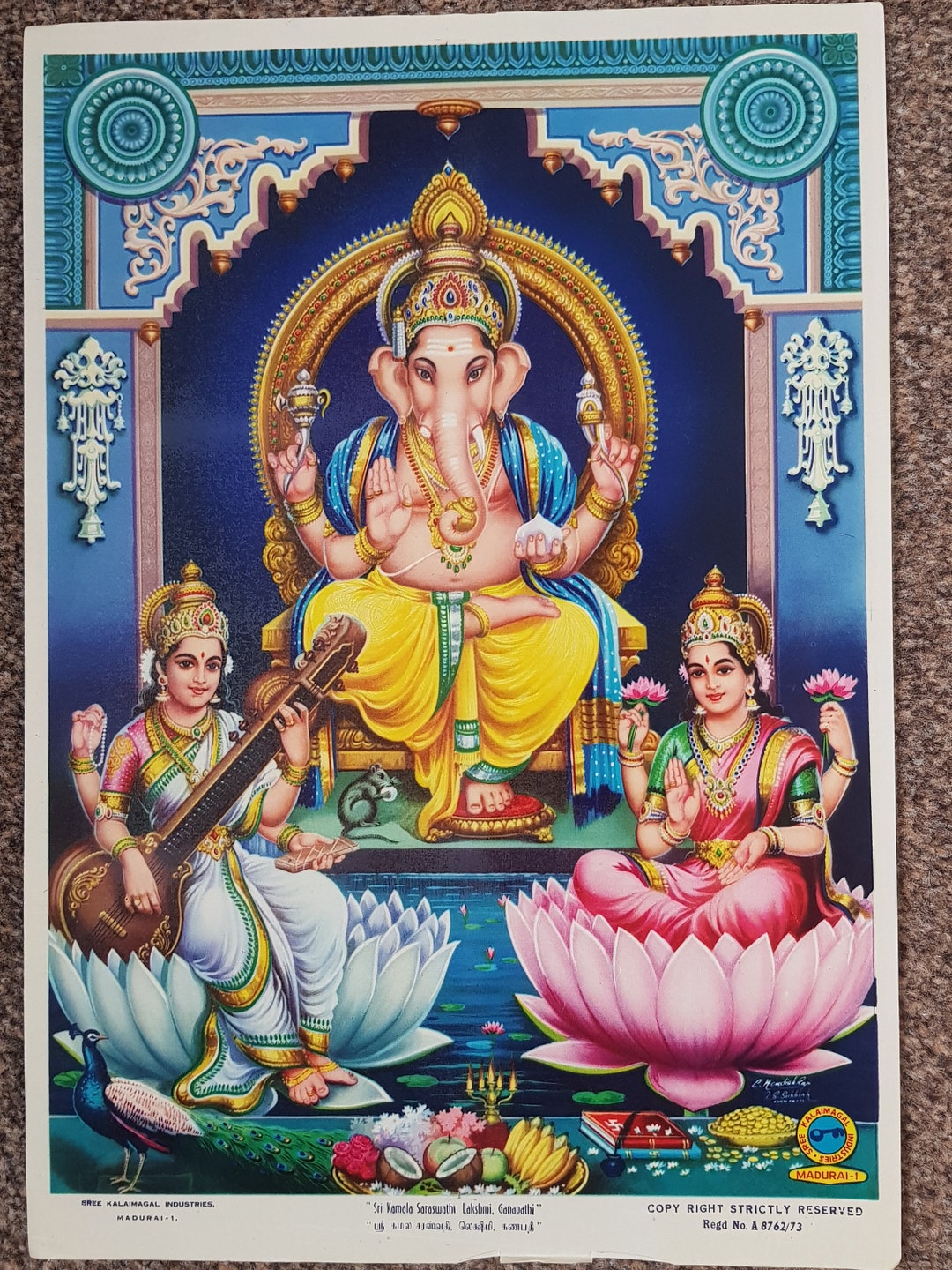 Vintage Print of Ganesh Lakshmi and Saraswati diwali Puja - Etsy