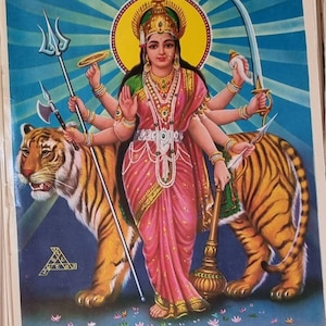 Hindu Vintage Print of Hindu Goddess Durga Maa / Mataji by Jain Publishers 10&#39; x 14&#39;