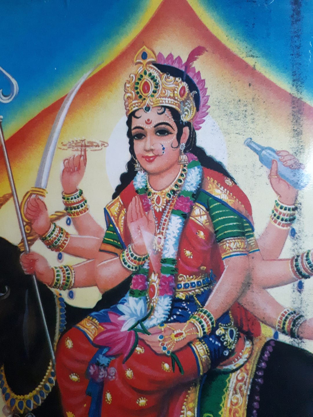 Vintage Print of Hindu Goddess Meldi Maa in a Diya by Bombay Glass