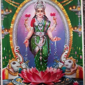 Hindu vintage print of Hindu goddess of wealth -lakshmi maa by Jain picture publishers 10'x14'