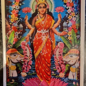 10x14&#39; vintage print of Hindu Goddess Lakshmi Maa