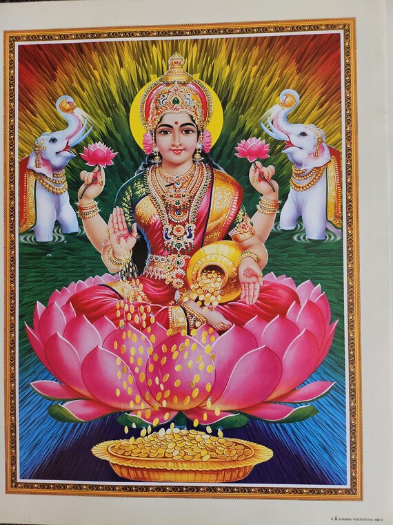 Modern Print of Hindu Goddess Lakshmi 15inch X 20inch Unframed by