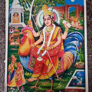 Hindu vintage print of hindu goddess Bahuchara maa by sharma publications 10&#39;x14&#39;