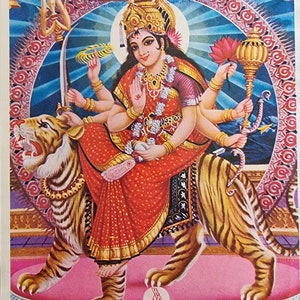 Hindu Goddess Amba Maa vintage print by Brijbasi Press 6.5in x 9.5in