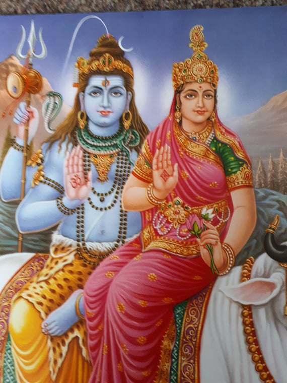 Hindu God Shiva with wife Mata Paravati and son Ganesh Etsy