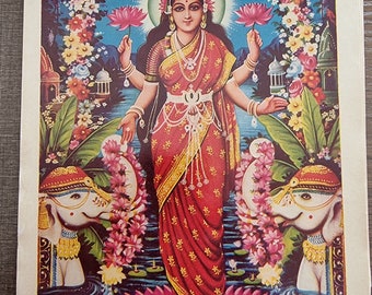 Hindu Vintage Print of Standing Lakshmi by Sharma Publications 6.5