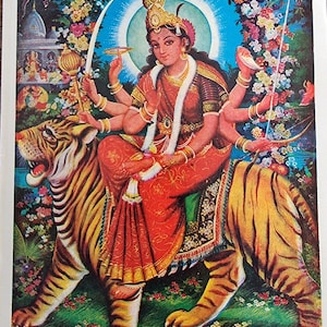 Hindu Goddess Amba Maa vintage print by Sharma Publications 6.5in x 9.5in
