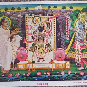Hindu vaishnav pushtimarg Vintage Print of srinathji, yamunaji and mahaprabhuji