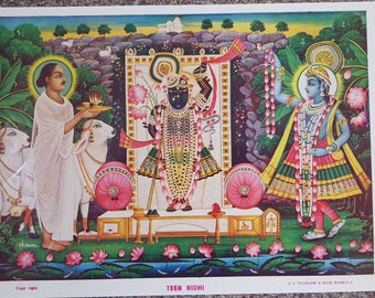 Hindu vaishnav pushtimarg Vintage Print of srinathji, yamunaji and mahaprabhuji