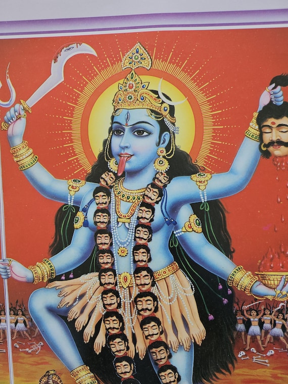 ヒンドゥー教の女神カーリー・マーの現代版画、15インチ x 20インチ