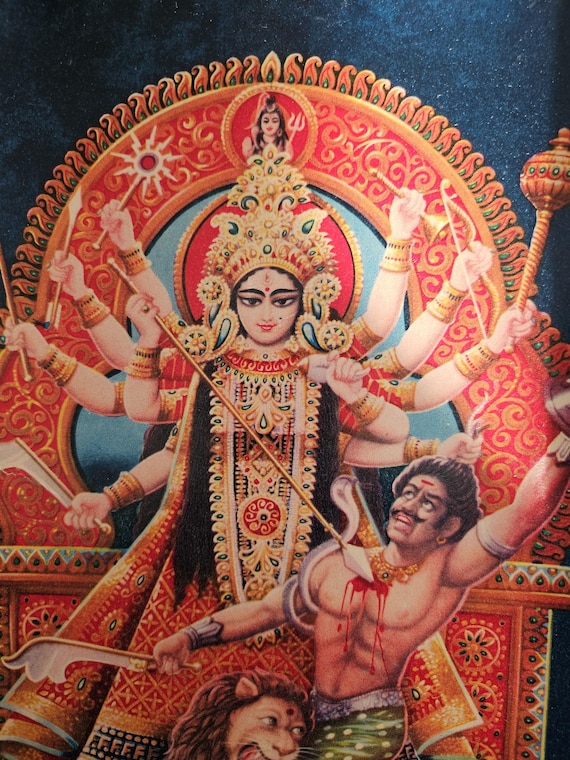 ヒンドゥー教の女神ドゥルガー・マーのヴィンテージプリント（Jain
