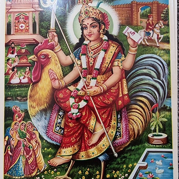 Impression vintage hindoue de la déesse hindoue Bahuchara maa par Jain publications 10inchx14inch