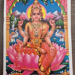 Hindu Vintage print of Lakshmi Maa by Jain Pictures 6.5inch x 9.5inch