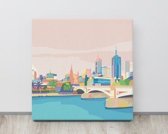 Melbourne City Canvas, Australian Art Illustration,  Souvenir Gift Australia