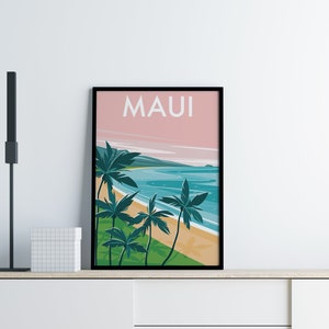 Maui Beach Art Print, Hawaii Travel Poster, Island Tropical Illustration