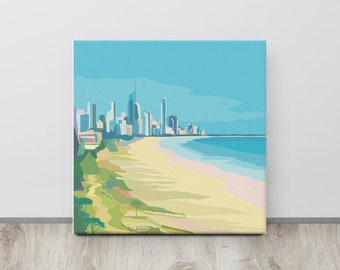 Gold Coast Beach Skyline Canvas, Broadbeach Miami Art Illustration, Queensland Australia Wall Printed Poster