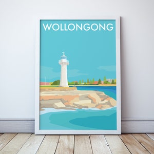Wollongong Beach Vintage Style Seaside Travel Print / Poster
