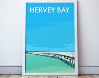 Hervey Bay Art Print,  Tropical Queensland Beach Illustration