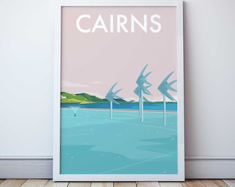 Cairns Art Print, Tropical Queensland Travel Illustration,