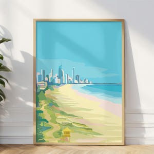Gold Coast Beach Print Australia, Gold Coast Travel Wall Art Poster, Queensland Coastal Illustration Gold Coast