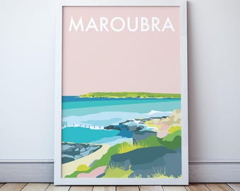 Maroubra Beach Art Print/ Ocean Travel Poster Sydney, Australia Gift Souvenir Memento