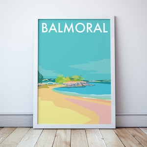 Balmoral Beach Art Print, Sydney Coast Travel Poster, New South Wales Coastal Illustration