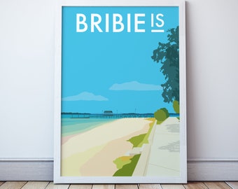 Bribie Island Travel Print, Brisbane Queensland Illustration Art Poster