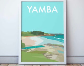 Yamba NSW Art Print, Northern Rivers Coastal Travel Poster, New South Wales Australia Souvenir Memento Gift