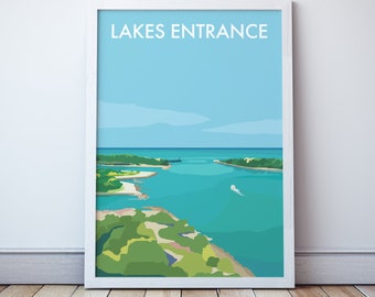 Lakes Entrance Travel Print, Gippsland Lakes Illustration Poster, Victoria Australia Art Gift, Souvenir Memento