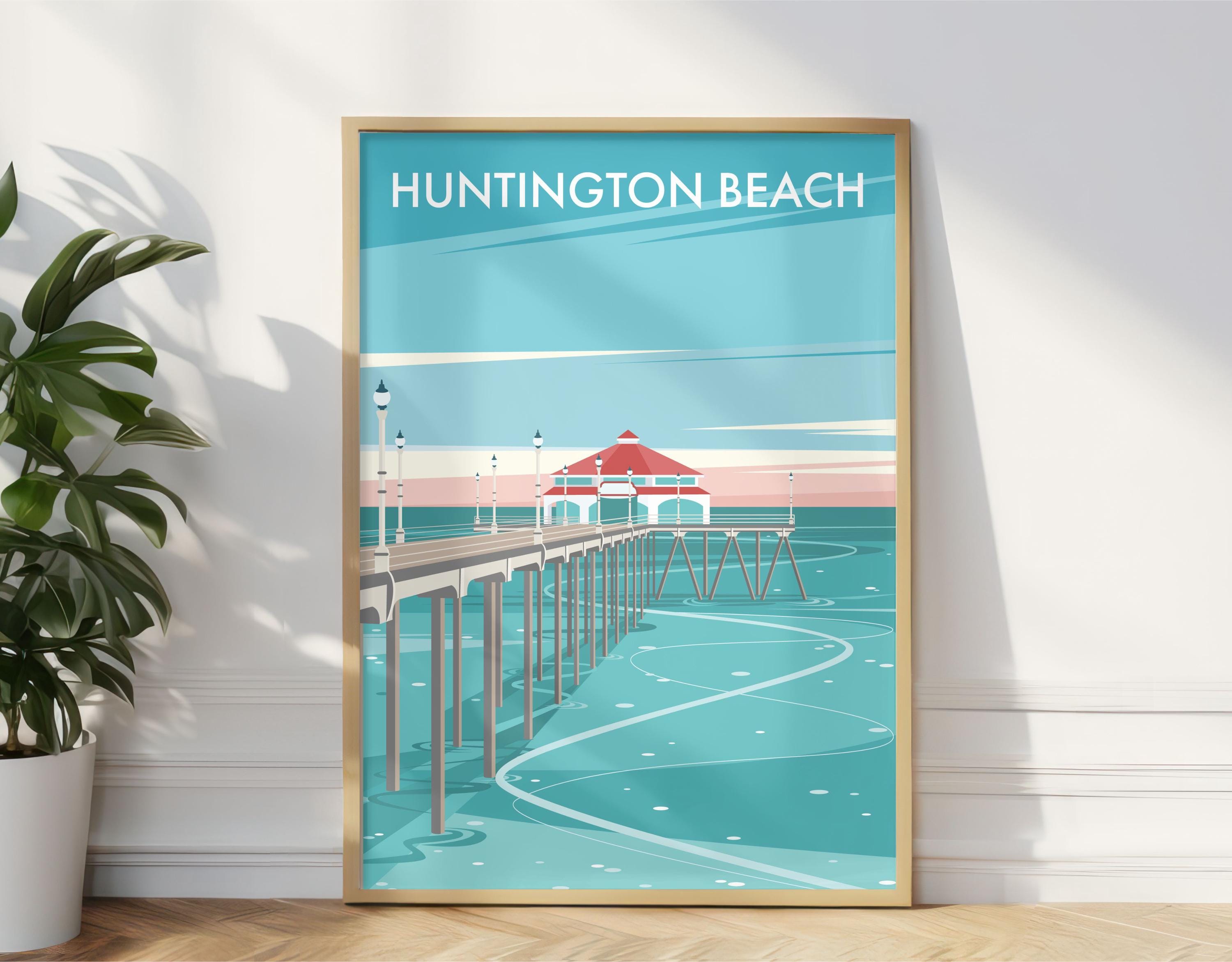 Huntington Beach Art Print, Huntington California Coast Illustration Poster, Huntington USA Souvenir Gift