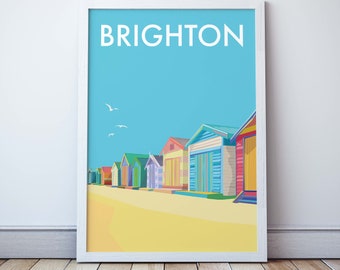 Brighton Beach Travel Art, Beachboxes Bathing Box Illustration Mornington Victoria, Beachhuts