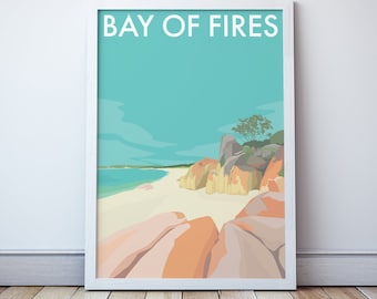 Bay of Fires Art Print, Tasmaanse kust illustratie poster, Tasmaanse reizen souvenir momenten