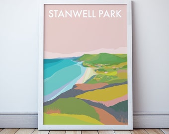 Stanwell Park Travel Print, South Coast New South Wales, Australia Coastal Illustration