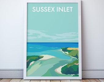 Sussex Inlet Travel Print, South Coast New South Wales, Australia Coastal Illustration