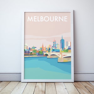 Melbourne City Art Print, Victoria Australia Travel Poster, Australia Gift Souvenir Memento